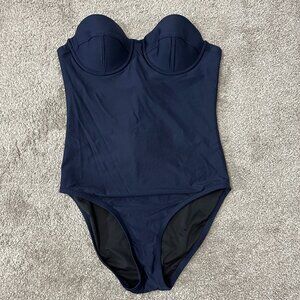 New J. Crew Size 2 Navy Blue Short Torso Underwire One Piece Swim Suit